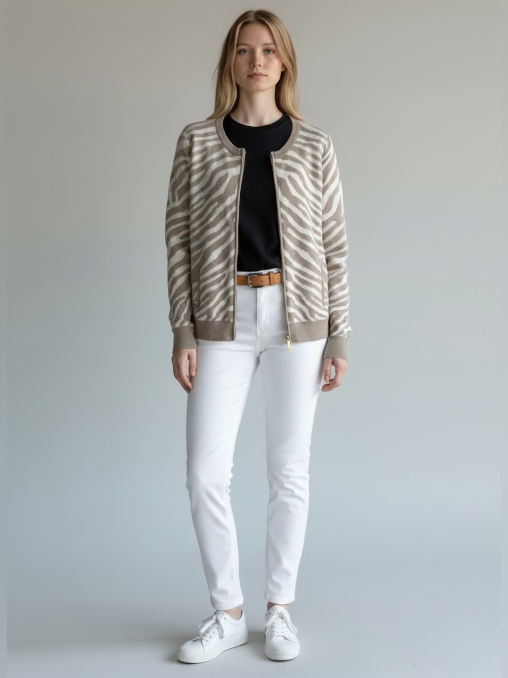 Banana Republic Merino Wool Animal Print Full Zip Sweater Jacket Size Medium